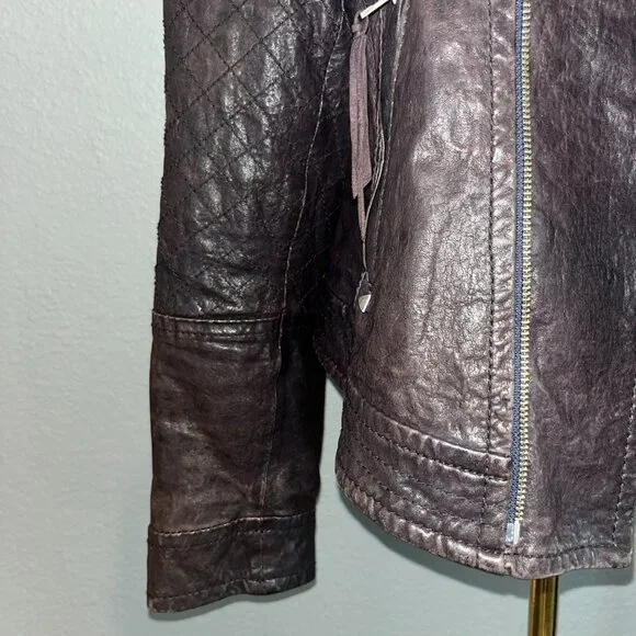 Y - INN GENUINE LEATHER CHOCOLATE BROWN LEATHER MOTO JACKET - STUDDED - EU 48 - Picture 6 of 14